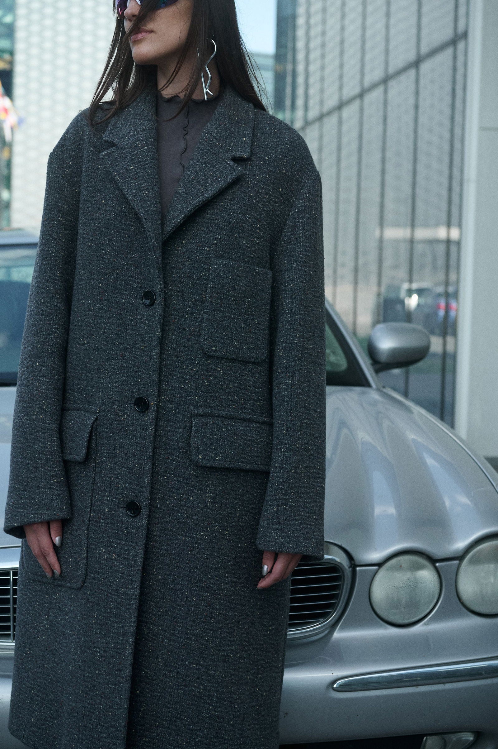 GREY MOUSE SINGLE-BREASTED WOOL COAT - D.EFECT